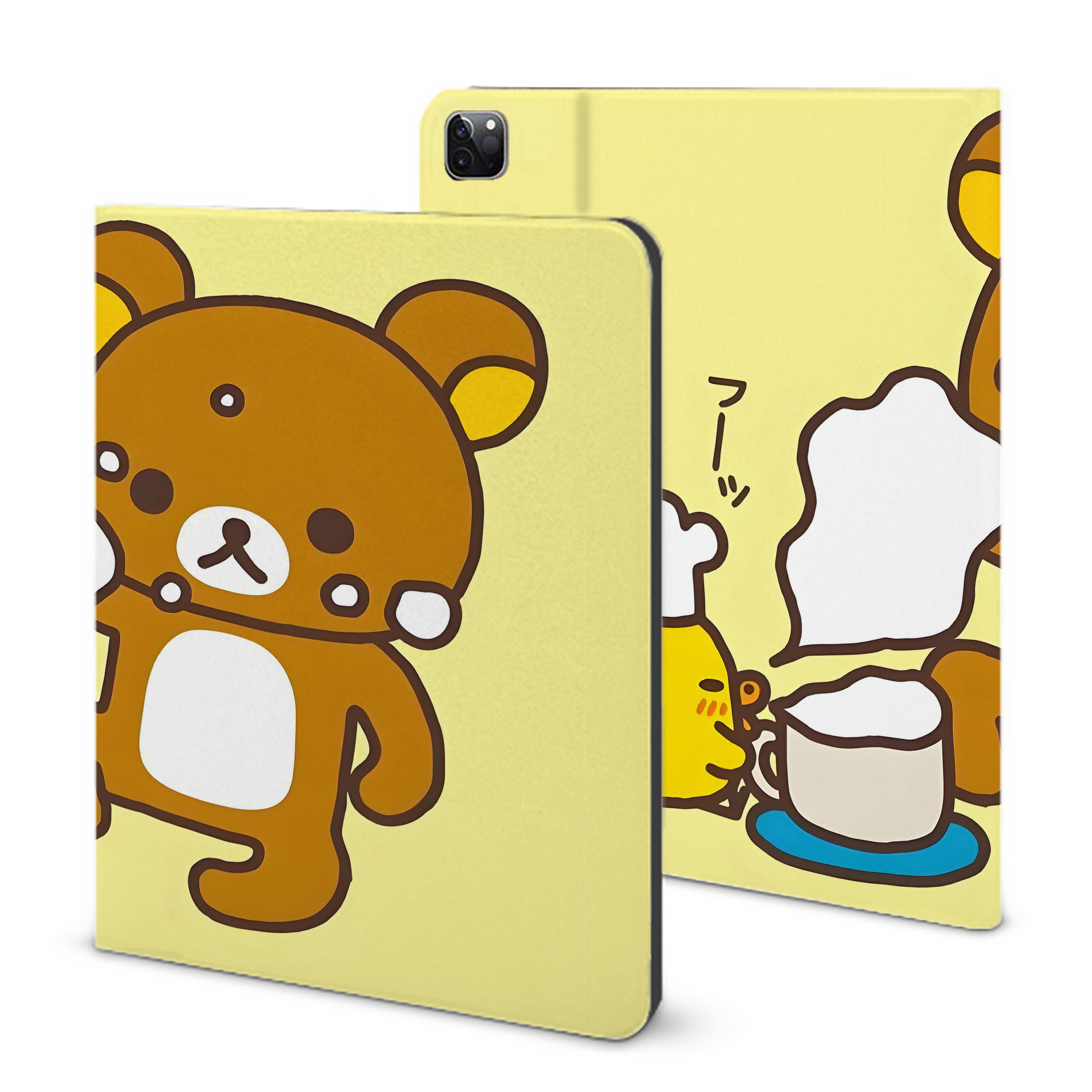 （画像用） リラックマ リラックマ キイロイトリ Rilakkuma Korilakkuma Kiiroitori IPad ケース ブック型 PUレザー TPU 耐衝撃 軽量 薄型 ペン収納なし 全面保護 IPad 各モデル対応